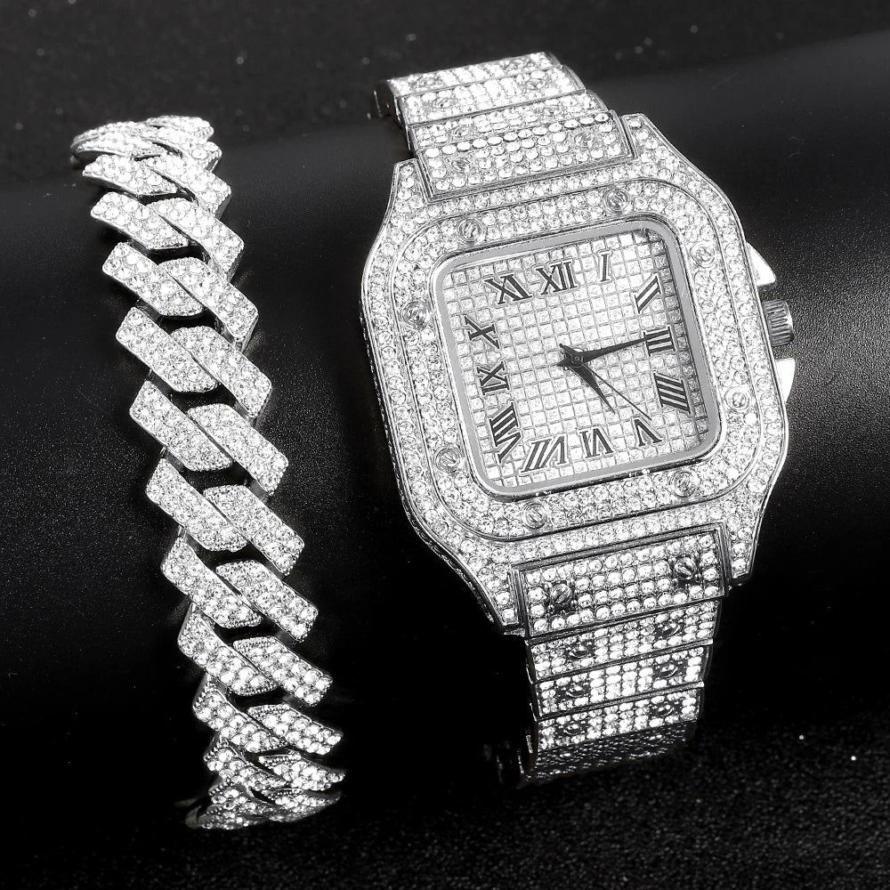 Watch for Men ,Bling Rapper Necklace, Watch+Bracelet Jewelry