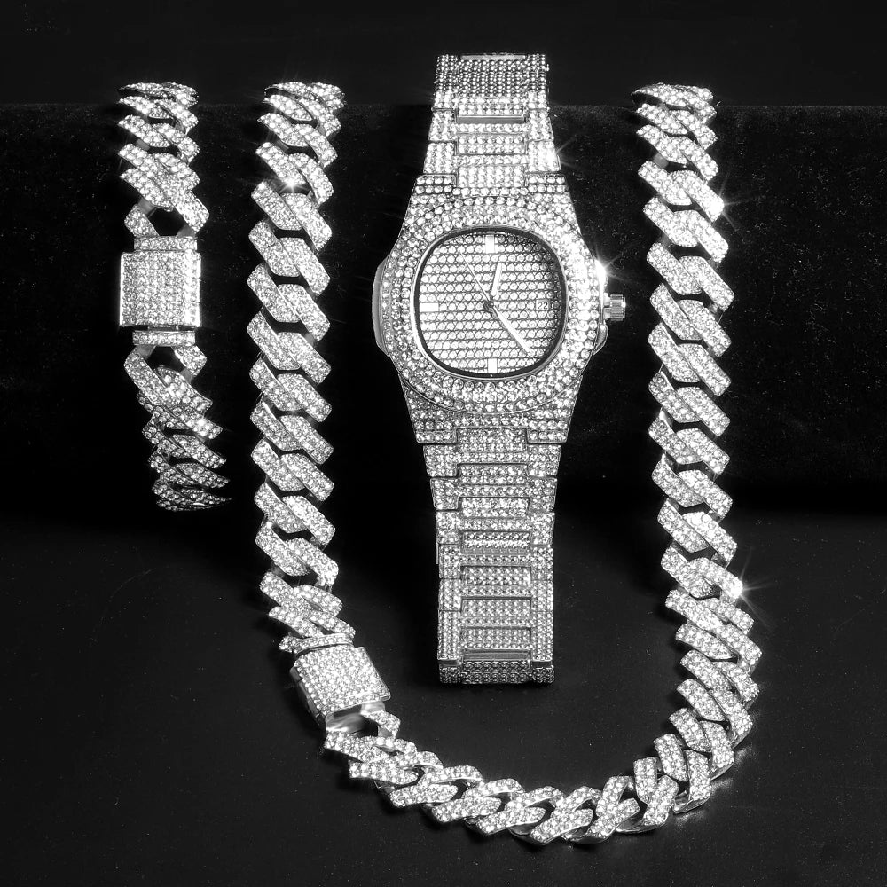Watch for Men ,Bling Rapper Necklace, Watch+Bracelet Jewelry