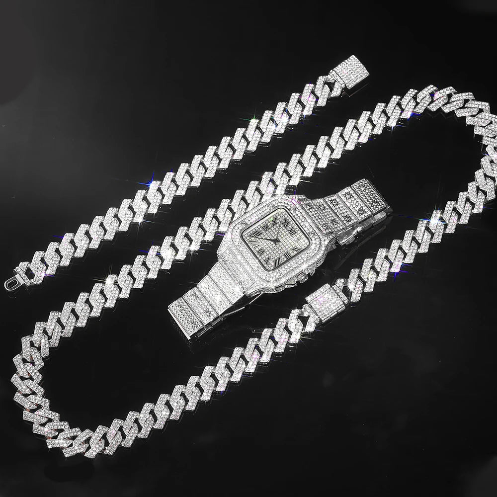 Watch for Men ,Bling Rapper Necklace, Watch+Bracelet Jewelry