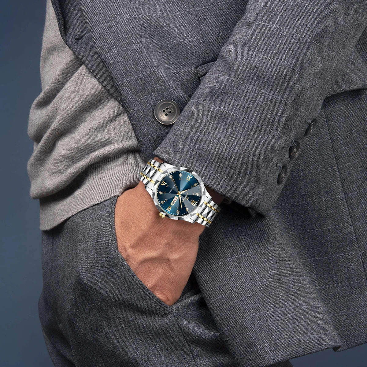 Watch Water Diamond Luxury Night Glow Double Calendar Quartz