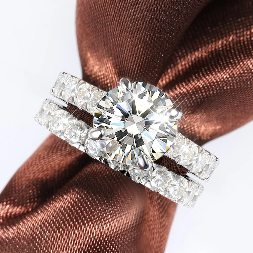 Rings Set for Women Man Wedding Bridal Gift 100% S925 Sterling Silver Row Rings Fine Jewelry