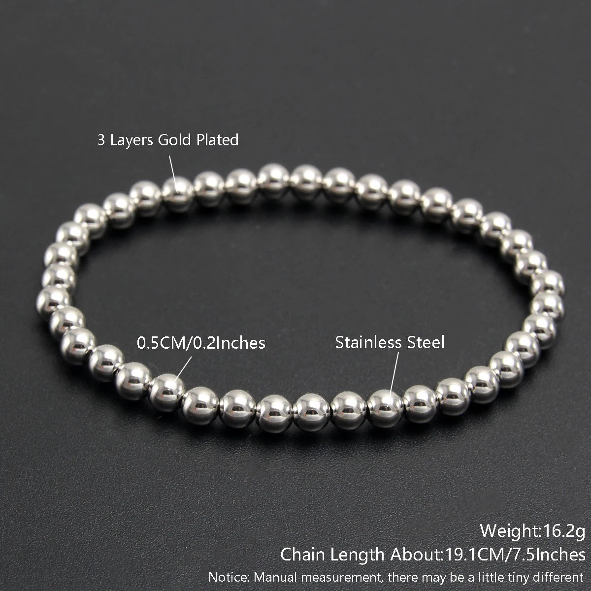 Bracelets Gold Sliver Color  Beaded Bracelet For Women Men Jewelry