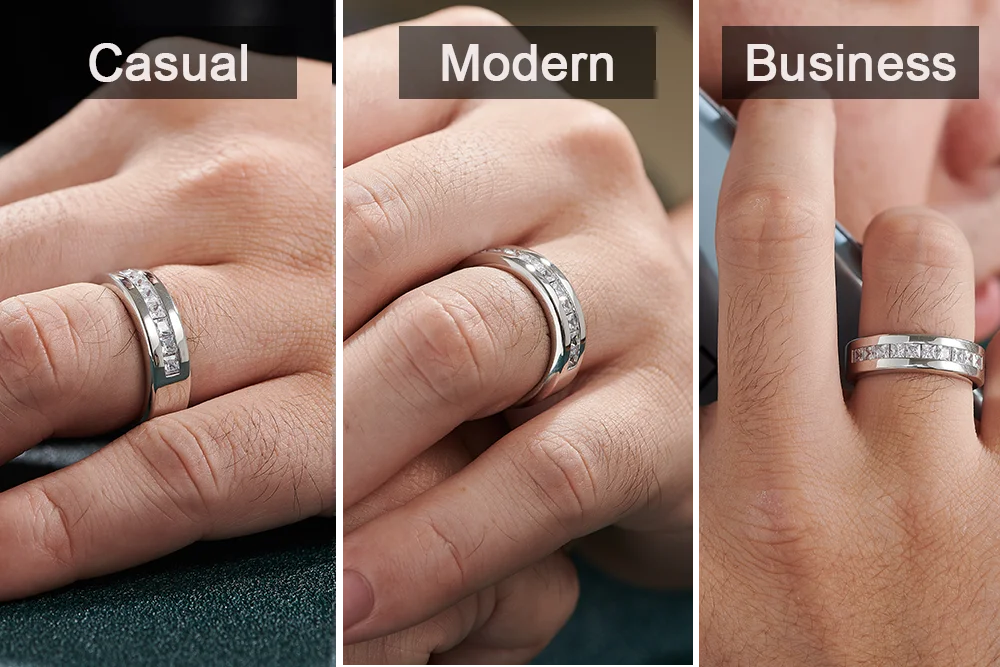 Sterling Silver Moissanite Mens  Ring Luxury Jewelry