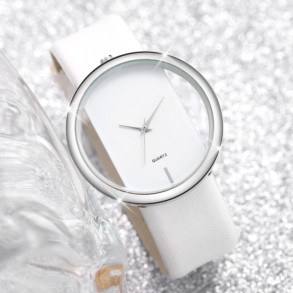 Watch Pearl Diamond Bracelet Set Fashion Hollow Dial Leather Band Quartz Watches(Without Box)