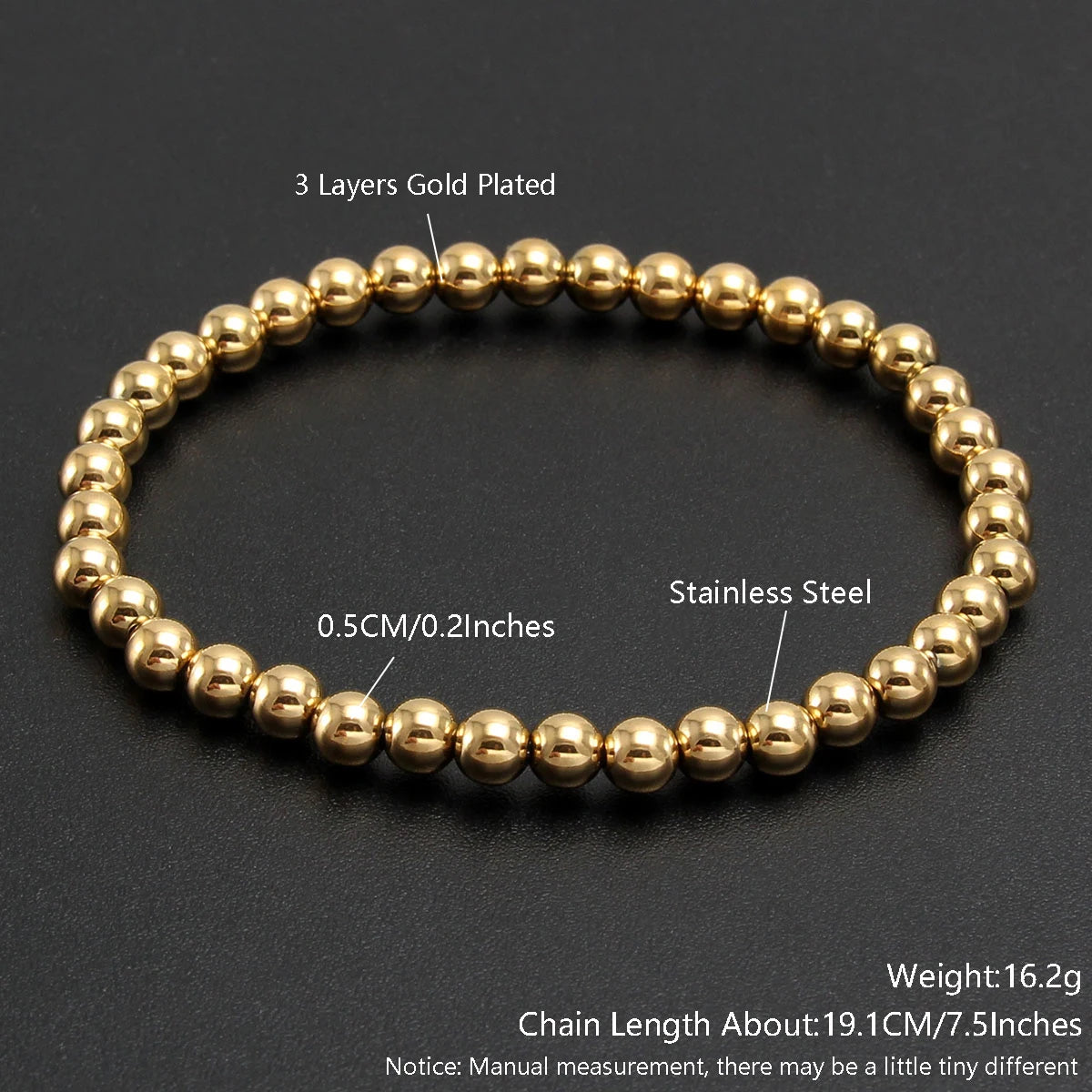 Bracelets Gold Sliver Color  Beaded Bracelet For Women Men Jewelry