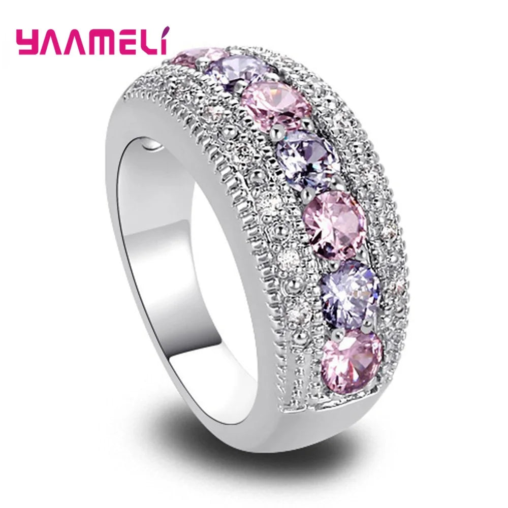 Luxury Pink Ring 925 Sterling Silver Plated Jewelry