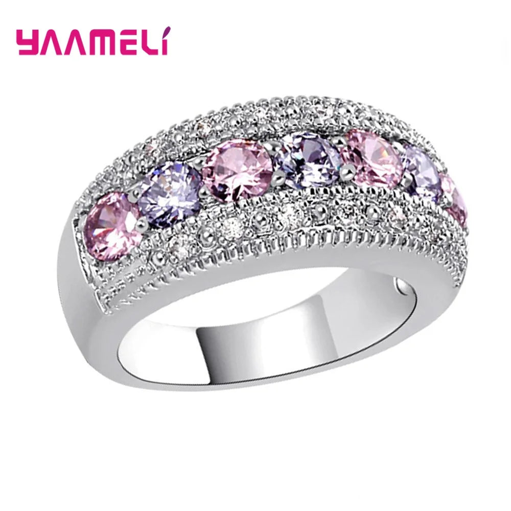 Luxury Pink Ring 925 Sterling Silver Plated Jewelry