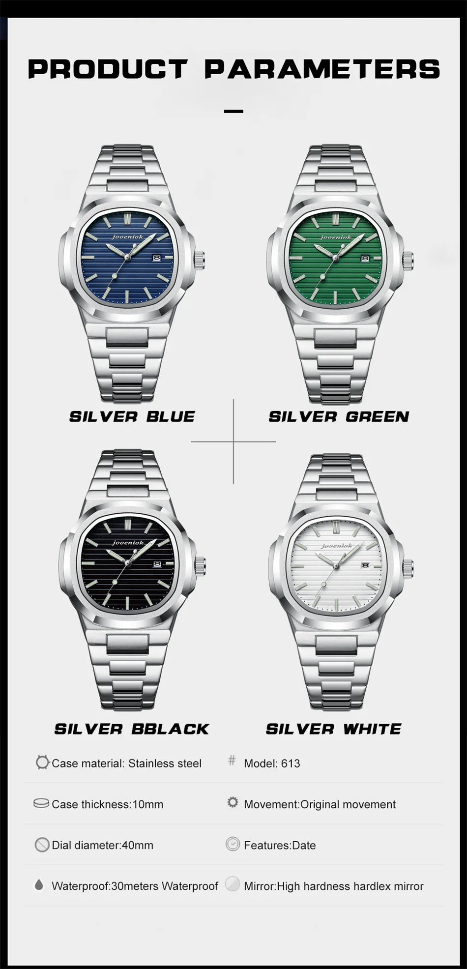 JOOENIOK Top Luxury Square Man Watch