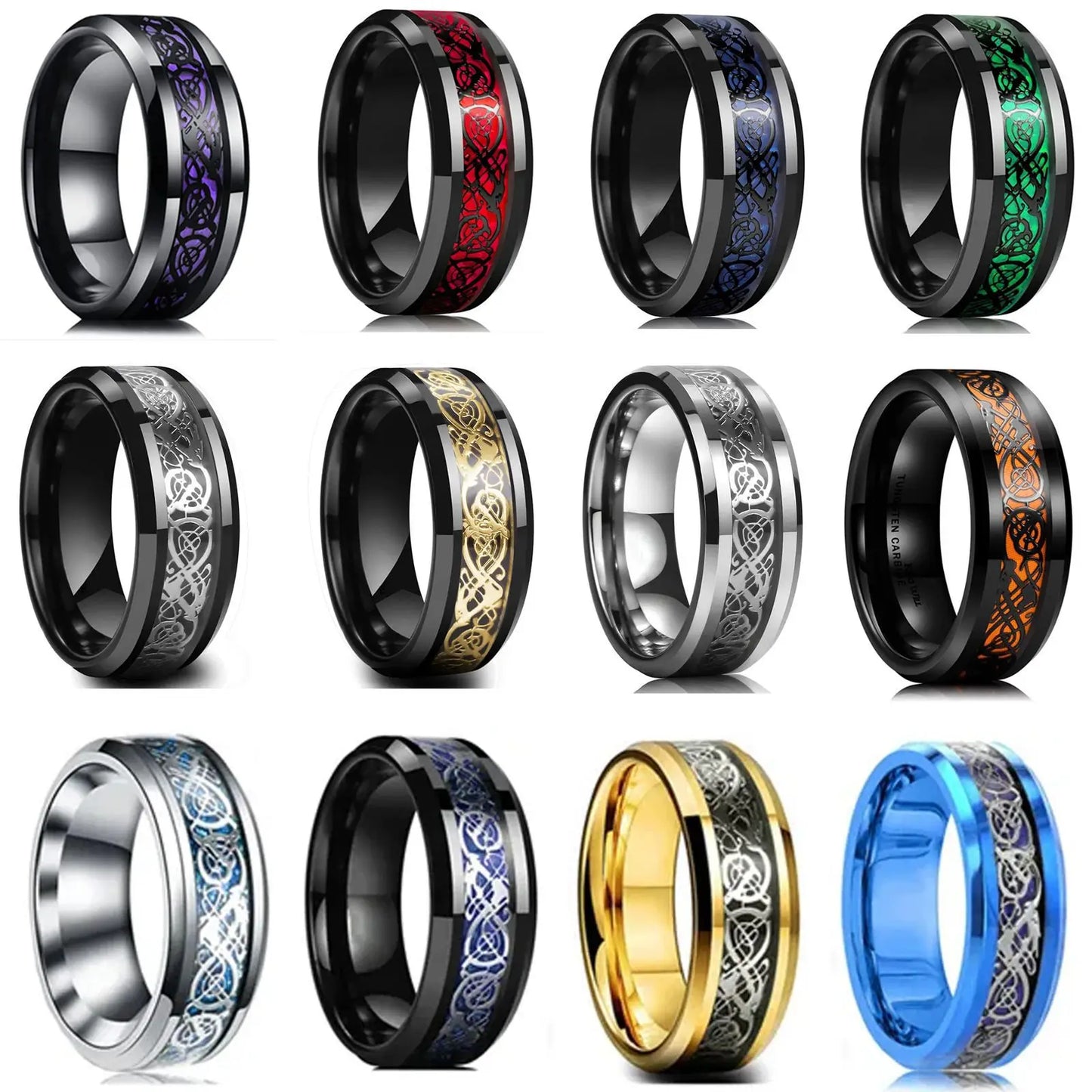 Classic  For Men Fashion Stainless Steel Red Carbon Fiber Ring Band