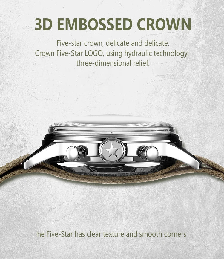 RED STAR 38mm Men's 1963 Chronograph Mechanical Watch Pilot