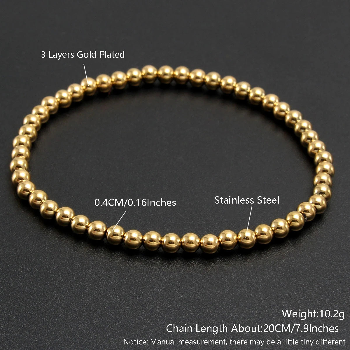 Bracelets Gold Sliver Color  Beaded Bracelet For Women Men Jewelry