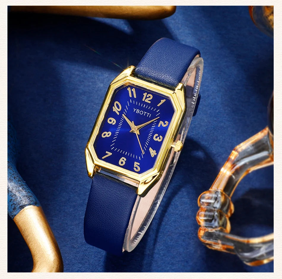 Watches Brand Ladies Quartz Wristwatch Classic Simple Femme Blue Leather Band Relogio Feminino