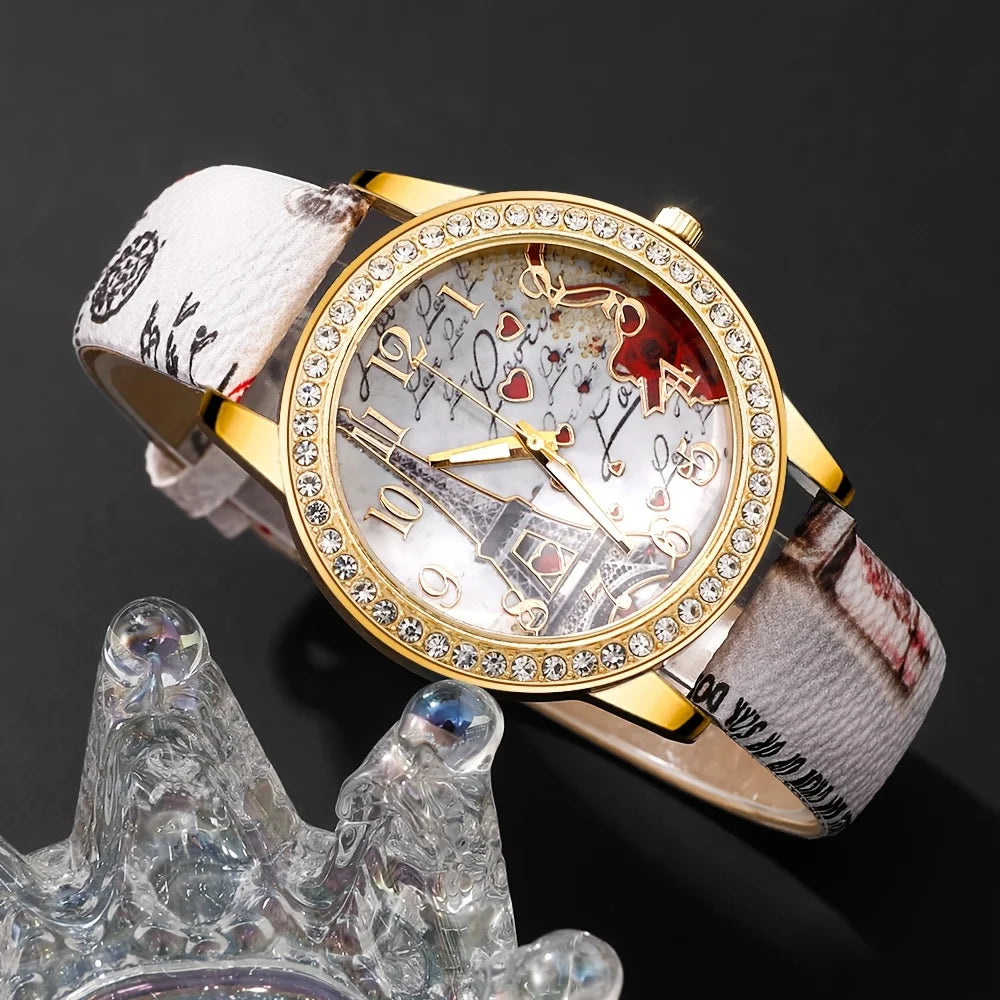 Watch European and American Classic Retro Quartz Watch with Exquisite Beaded Bracelet Set