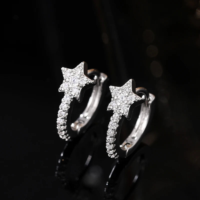 Earrings with Dazzling CZ Simple Stylish Ear Accessories for Women Silver Color Exquisite Girls Jewelry