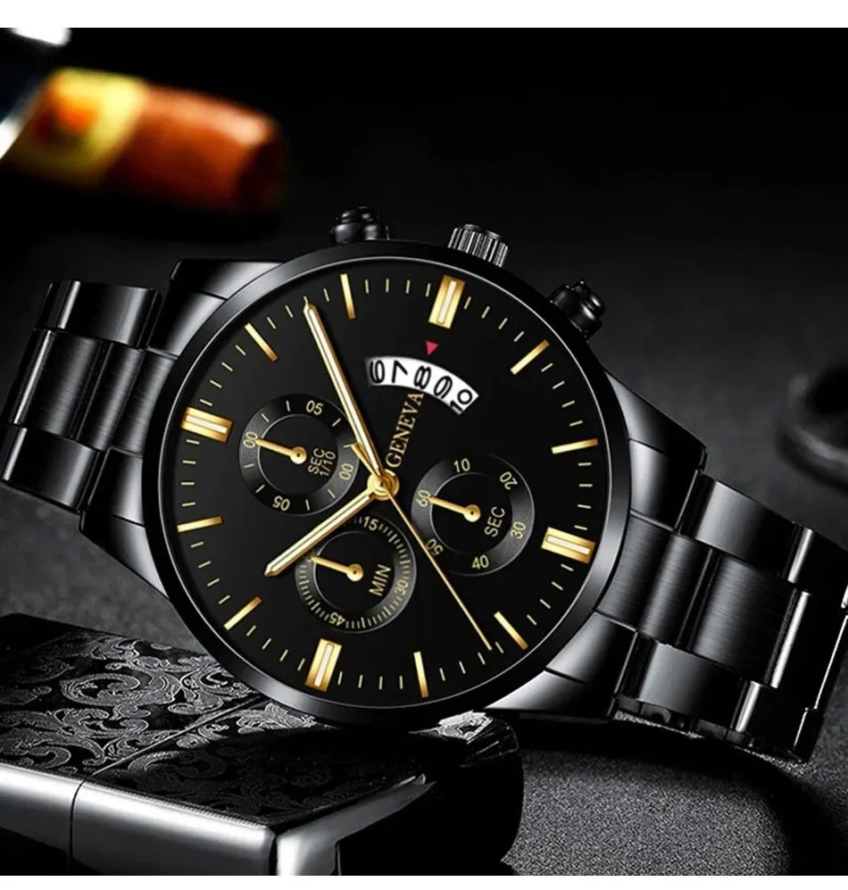 Stainless Steel Watch Luxury Calendar Quartz