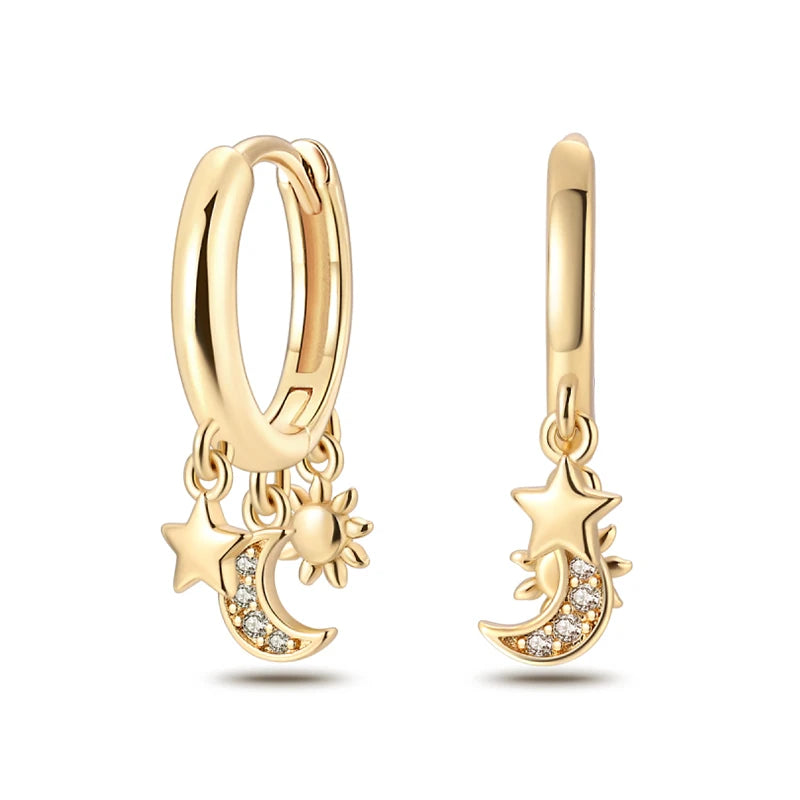 Classic Earrings 925 Silver Stars Moons Jewelry Gift
