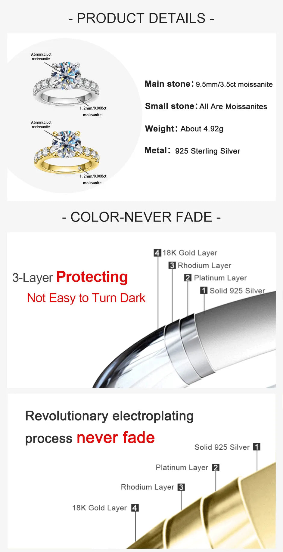 Rings 925 Sterling Silver 18k Gold Plated Lab Created Diamond Wedding Band Rings