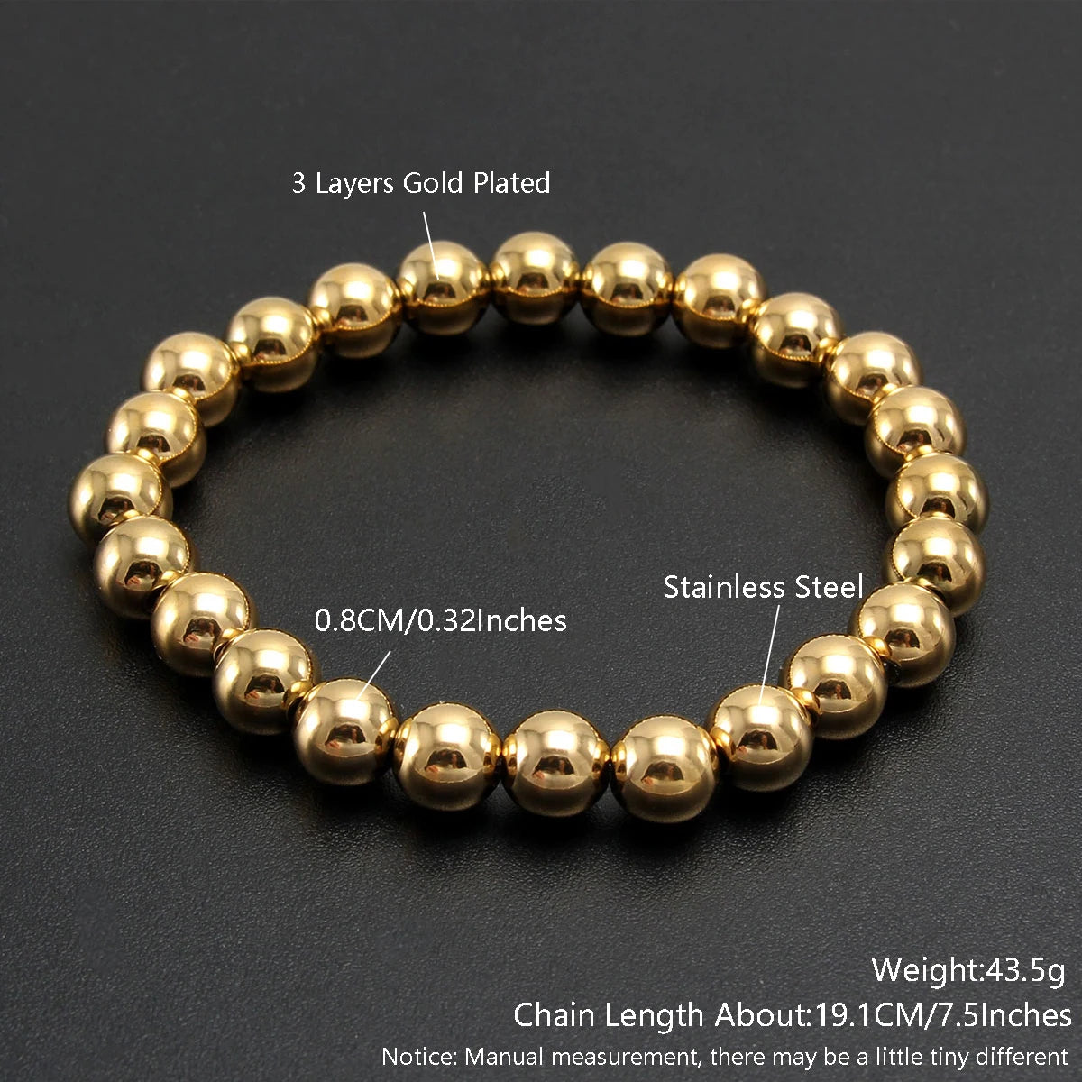 Bracelets Gold Sliver Color  Beaded Bracelet For Women Men Jewelry