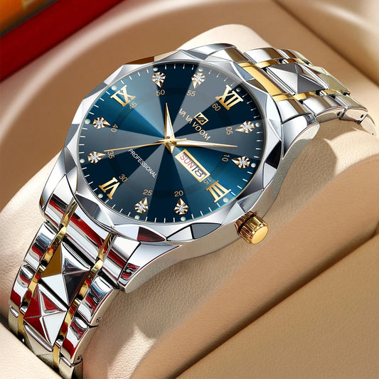 Watch Water Diamond Luxury Night Glow Double Calendar Quartz