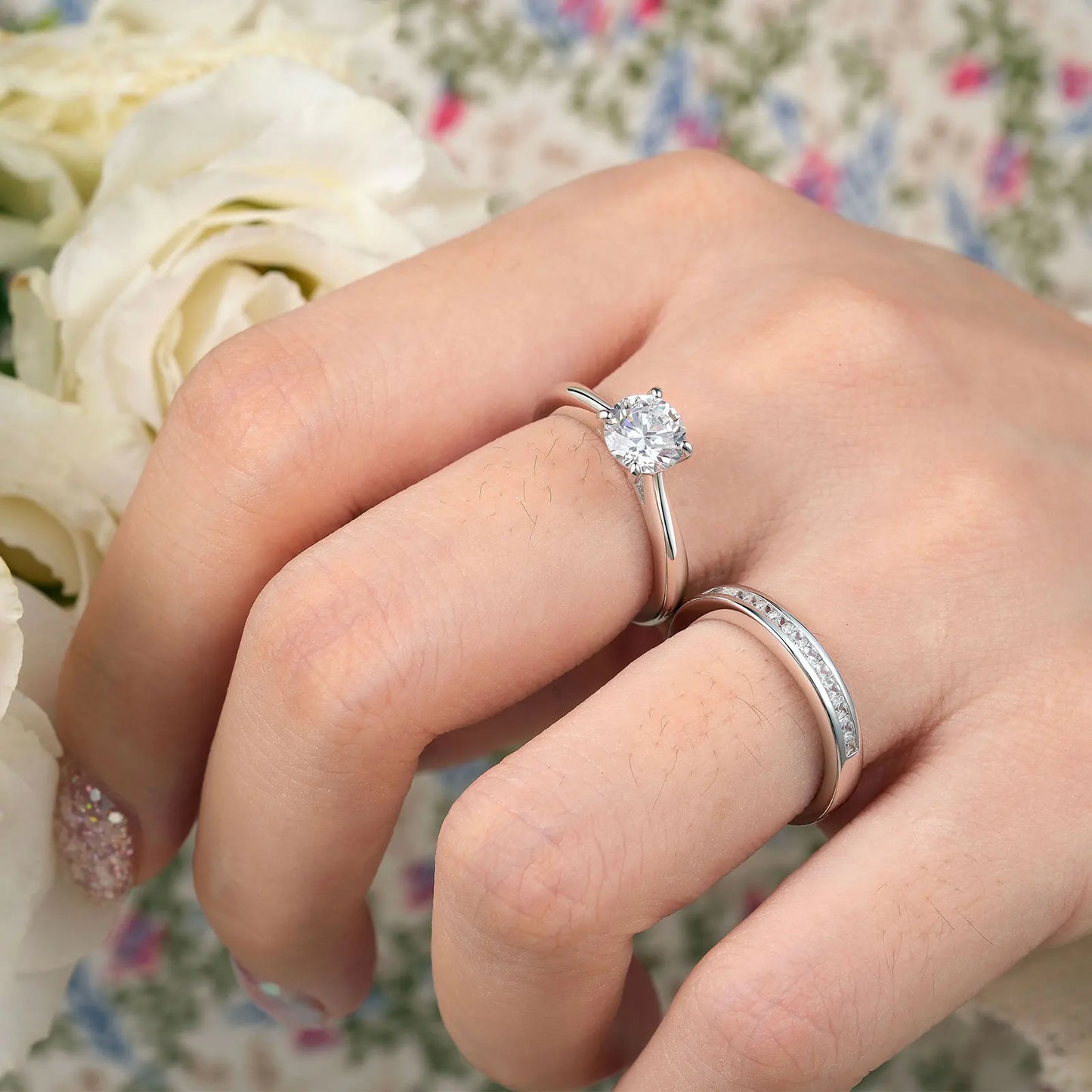 Ring Wedding Band White Yellow Gold Jewelry Luxury Solitaire