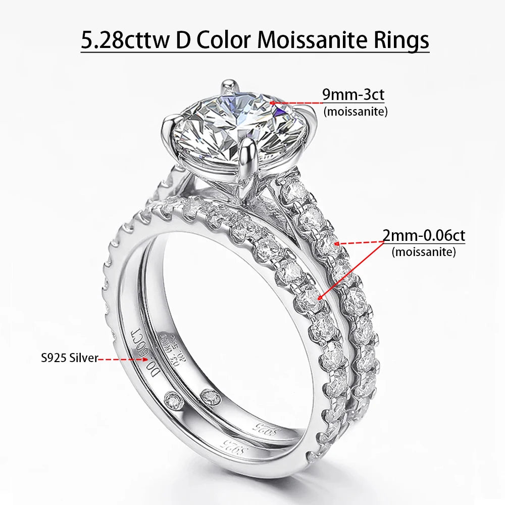 Rings Set for Women Man Wedding Bridal Gift 100% S925 Sterling Silver Row Rings Fine Jewelry