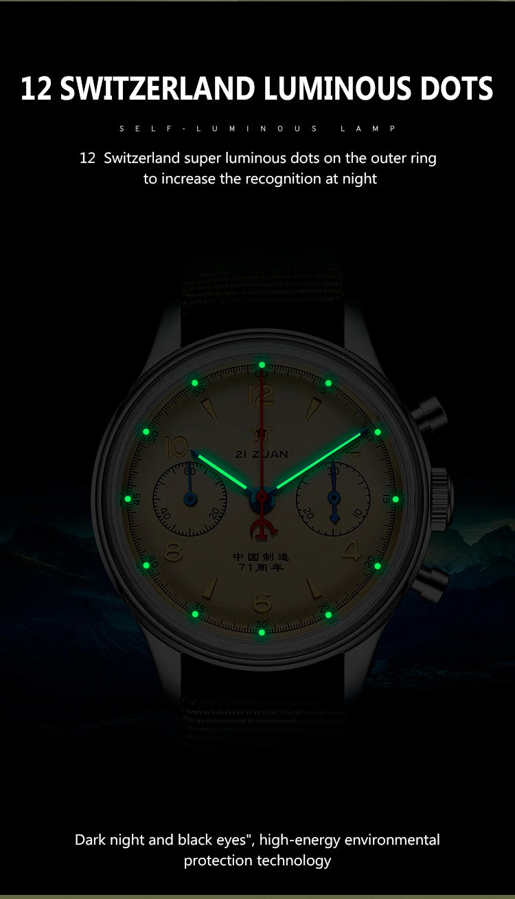 RED STAR 38mm Men's 1963 Chronograph Mechanical Watch Pilot