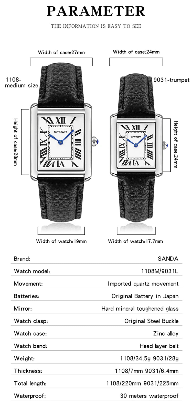 Watch 30M Waterproof Casual Fashion Women Men Quartz