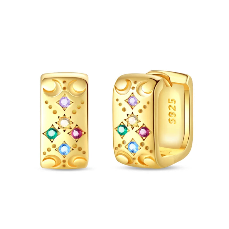 Classic Earrings 925 Silver Stars Moons Jewelry Gift