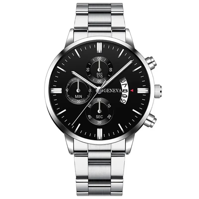 Stainless Steel Watch Luxury Calendar Quartz