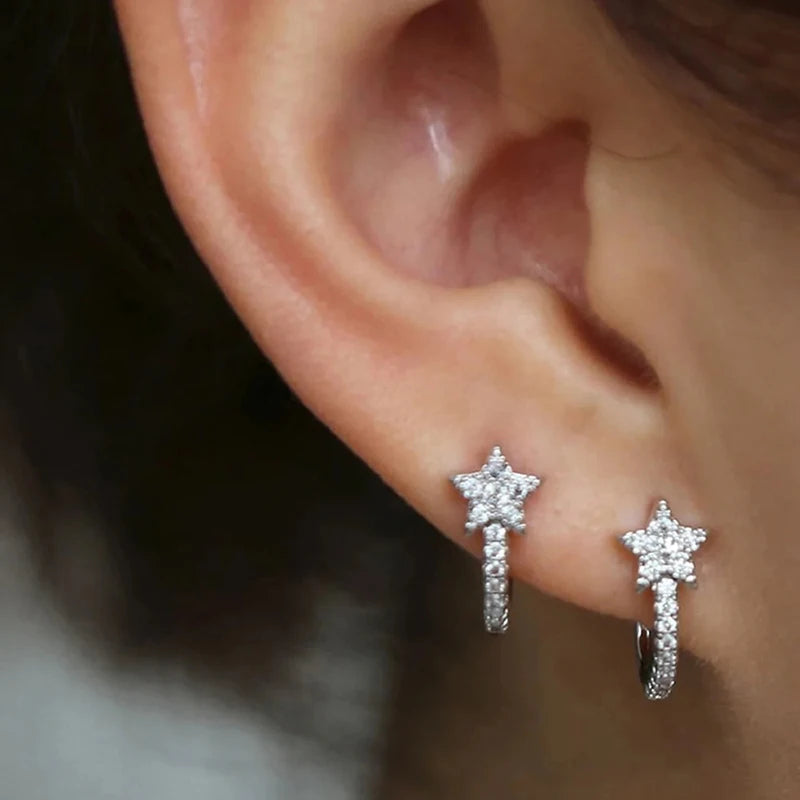 Earrings with Dazzling CZ Simple Stylish Ear Accessories for Women Silver Color Exquisite Girls Jewelry