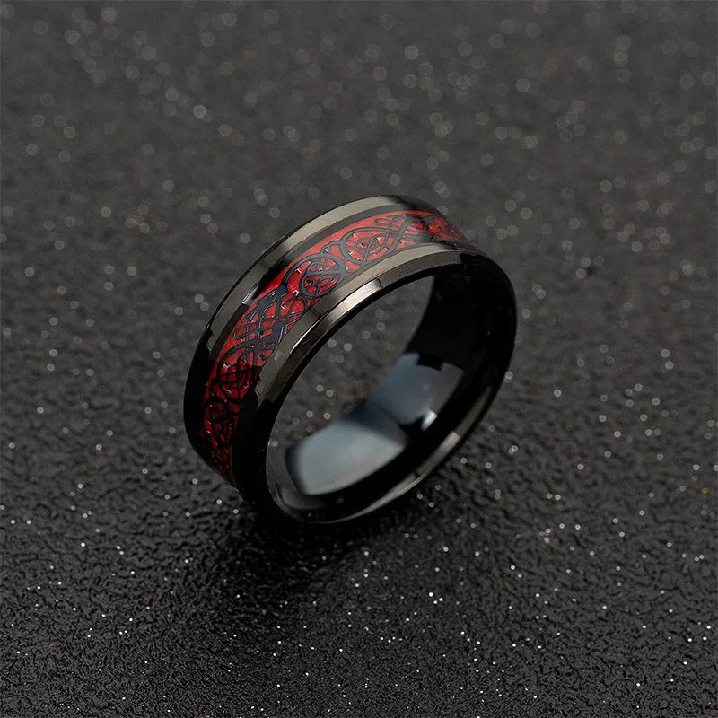 Classic  For Men Fashion Stainless Steel Red Carbon Fiber Ring Band