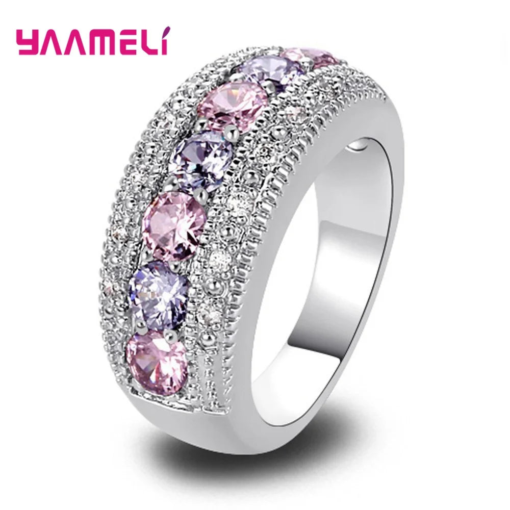 Luxury Pink Ring 925 Sterling Silver Plated Jewelry