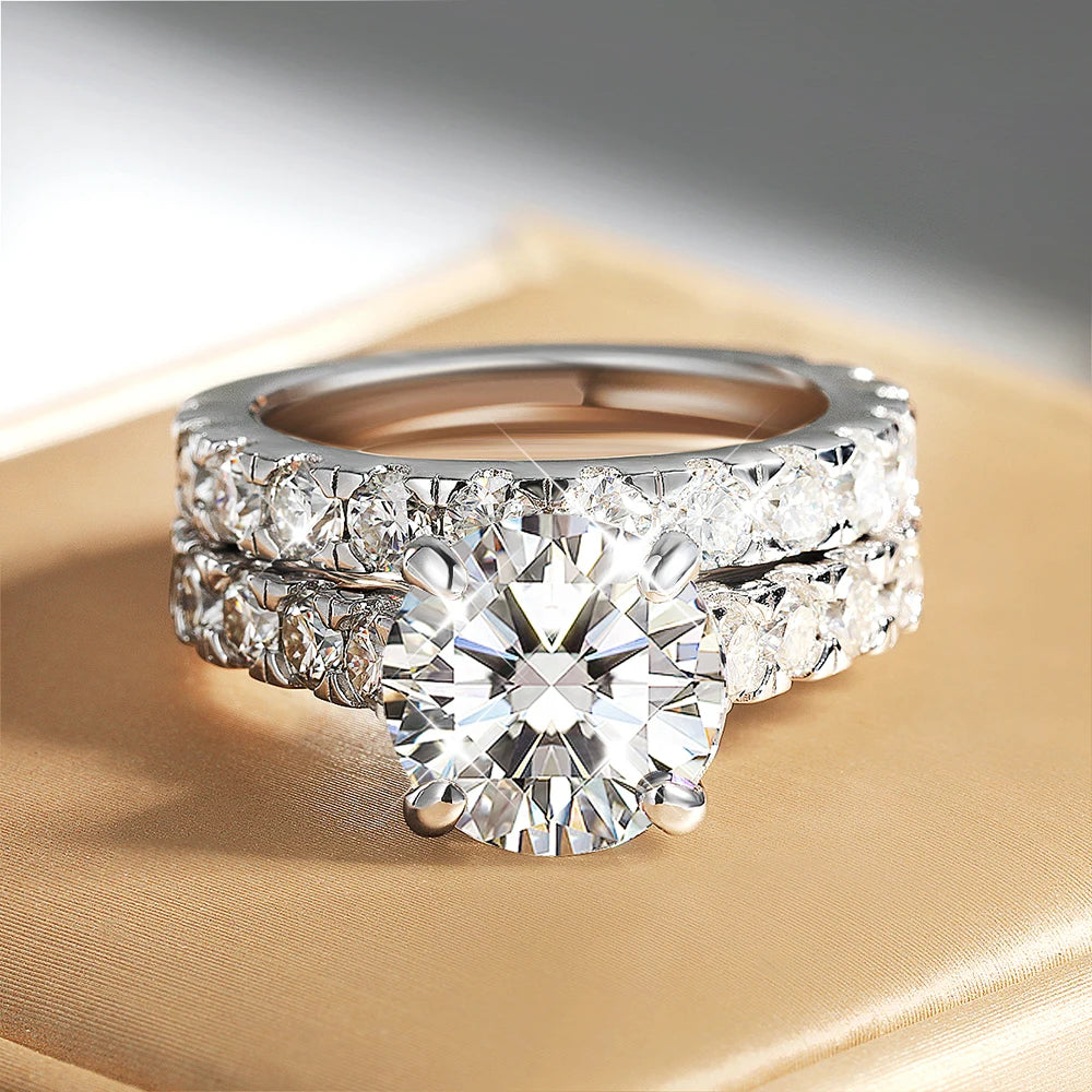 Rings Set for Women Man Wedding Bridal Gift 100% S925 Sterling Silver Row Rings Fine Jewelry