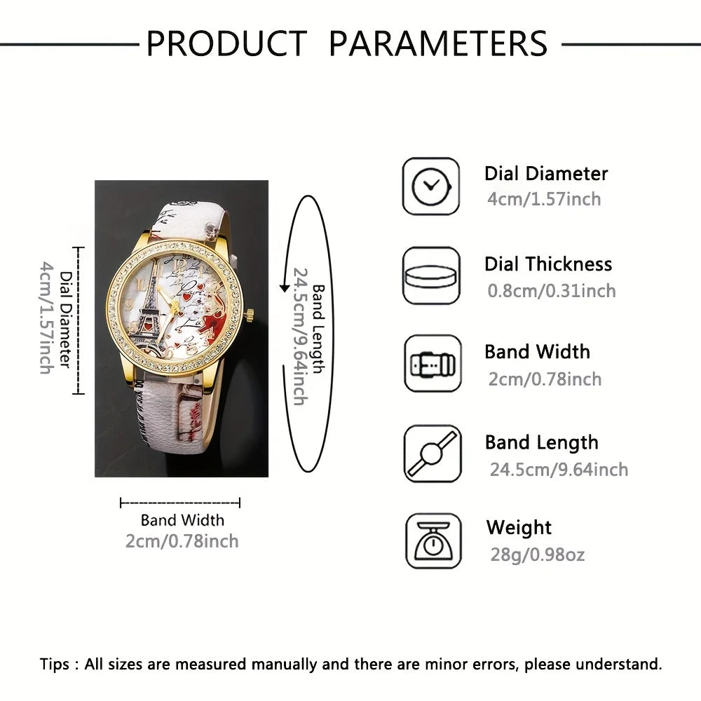 Watch European and American Classic Retro Quartz Watch with Exquisite Beaded Bracelet Set