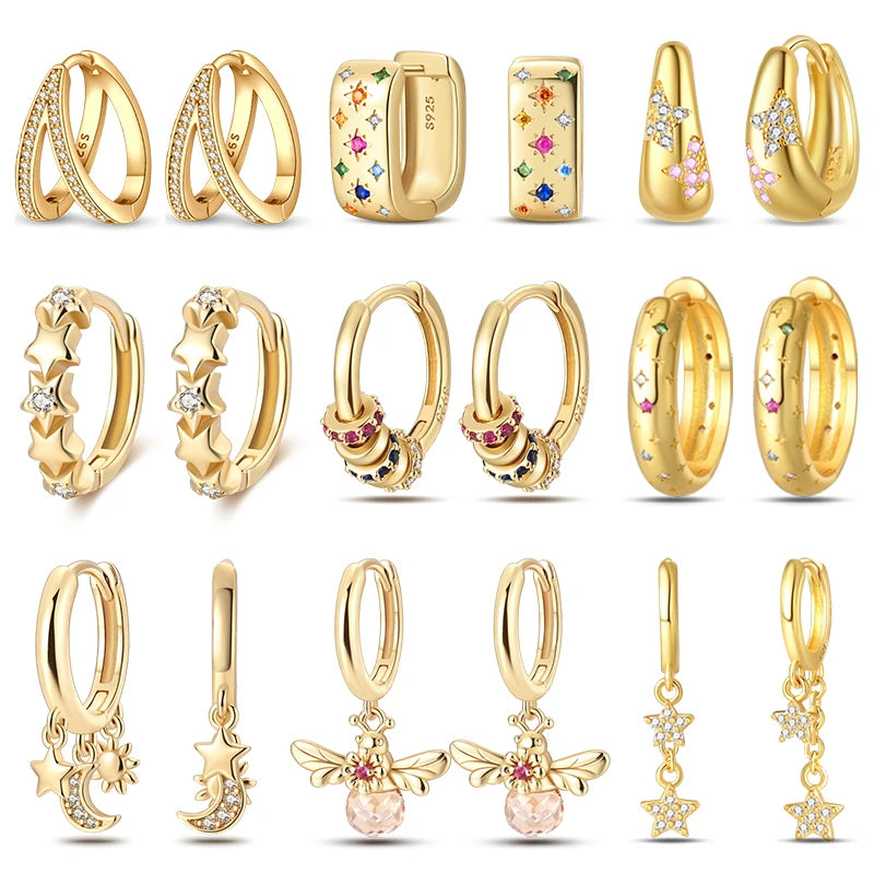 Classic Earrings 925 Silver Stars Moons Jewelry Gift