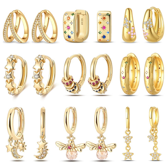 Classic Earrings 925 Silver Stars Moons Jewelry Gift