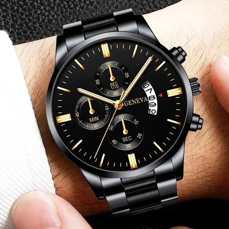 Stainless Steel Watch Luxury Calendar Quartz