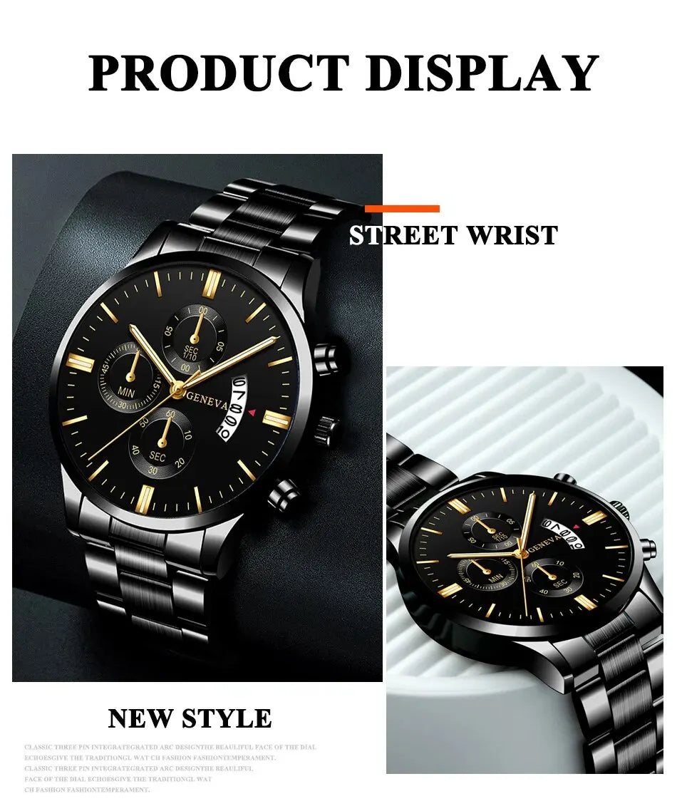 Stainless Steel Watch Luxury Calendar Quartz