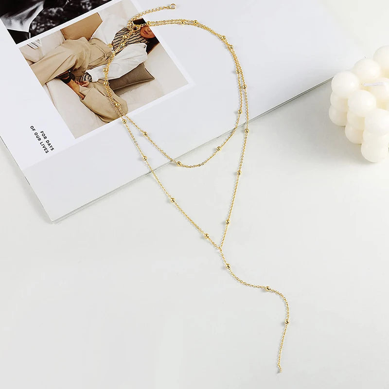 Necklace 14k Gold Plated Y-Shaped Pendant Necklace  Stainless Steel Jewelry