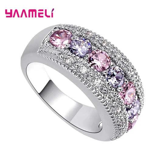 Luxury Pink Ring 925 Sterling Silver Plated Jewelry