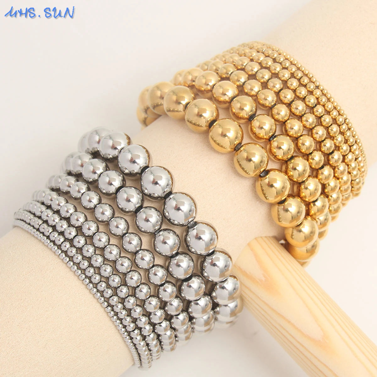 Bracelets Gold Sliver Color  Beaded Bracelet For Women Men Jewelry