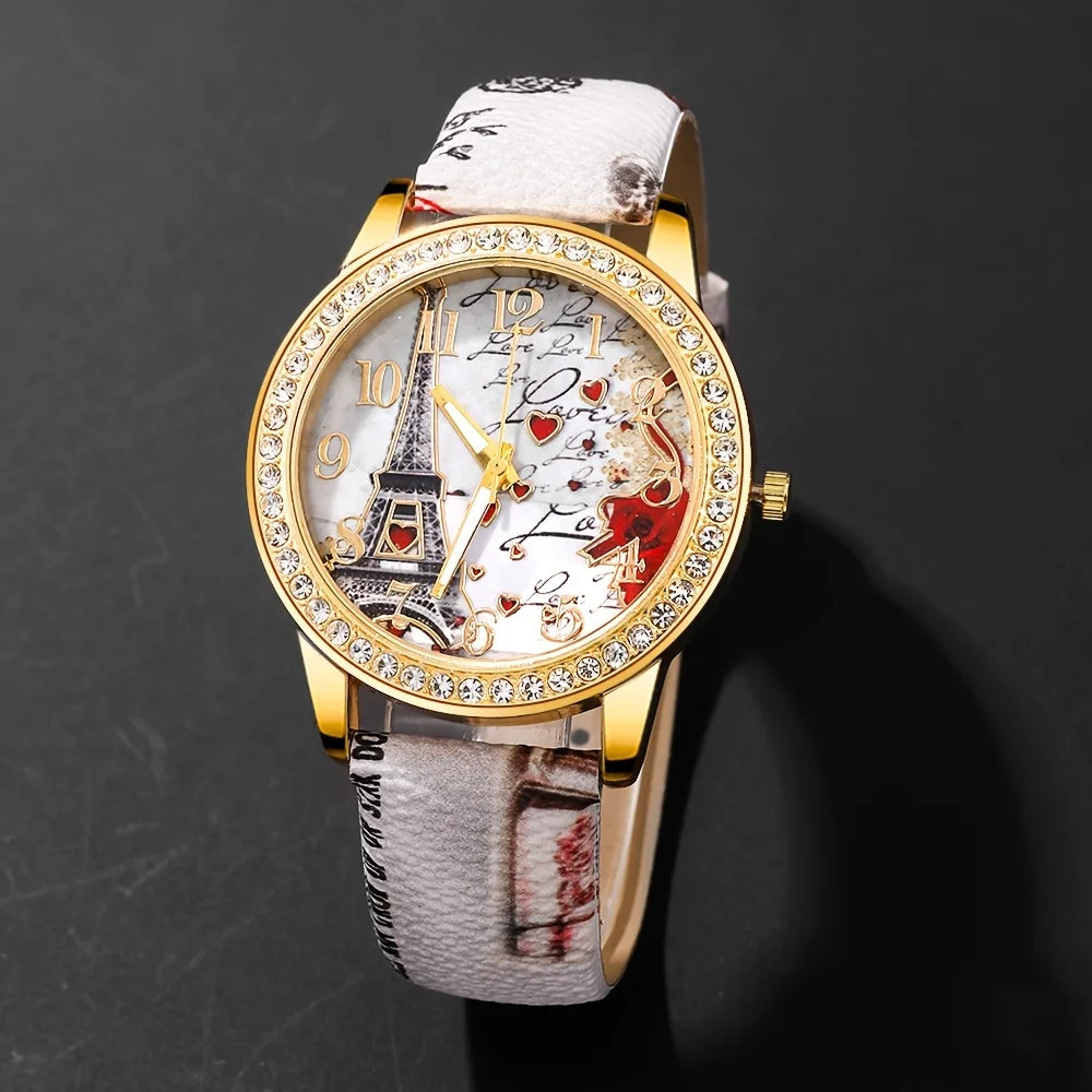 Watch European and American Classic Retro Quartz Watch with Exquisite Beaded Bracelet Set