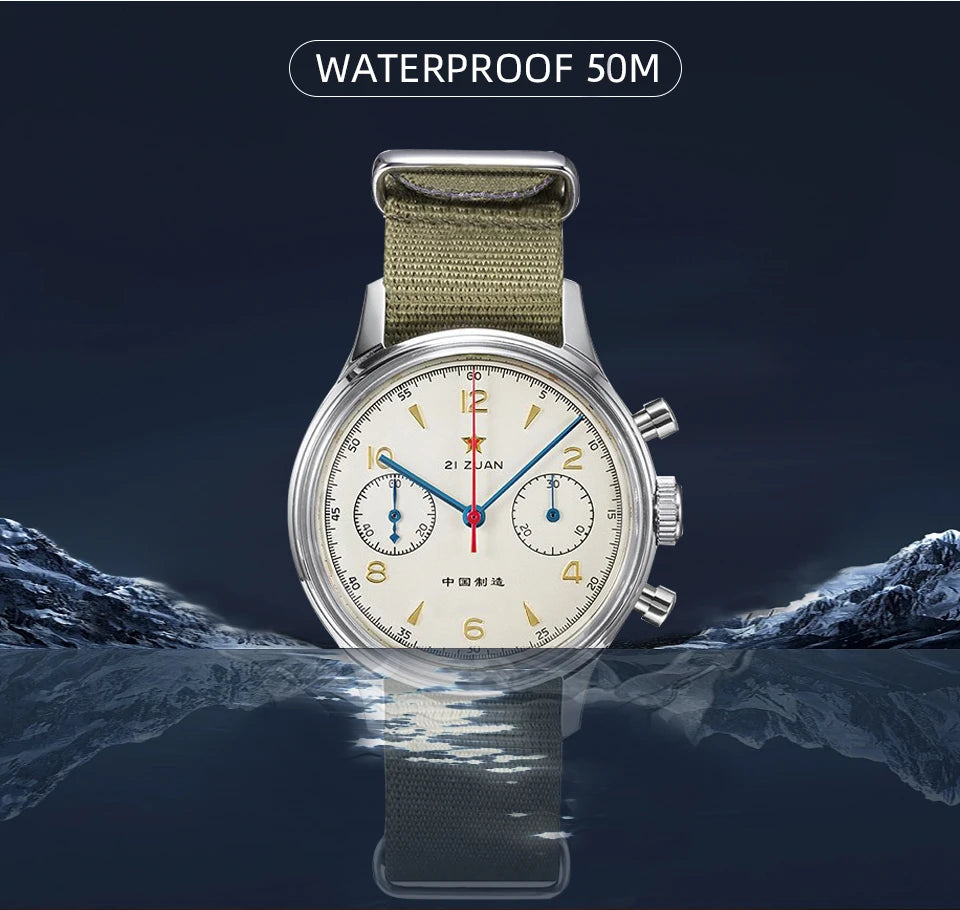 RED STAR 38mm Men's 1963 Chronograph Mechanical Watch Pilot