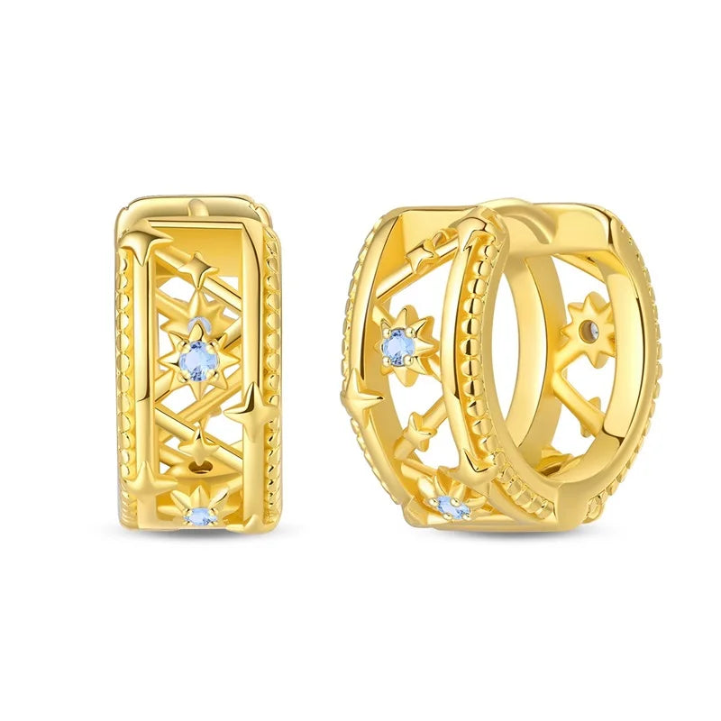 Classic Earrings 925 Silver Stars Moons Jewelry Gift