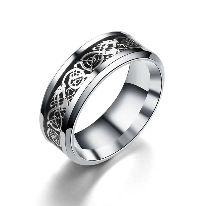 Classic  For Men Fashion Stainless Steel Red Carbon Fiber Ring Band