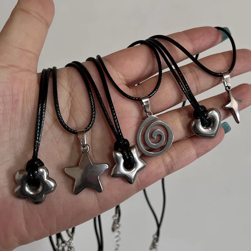 Fashion Hollow Titanium Steel Star Pentagram Pendant Necklace for Women Men Black