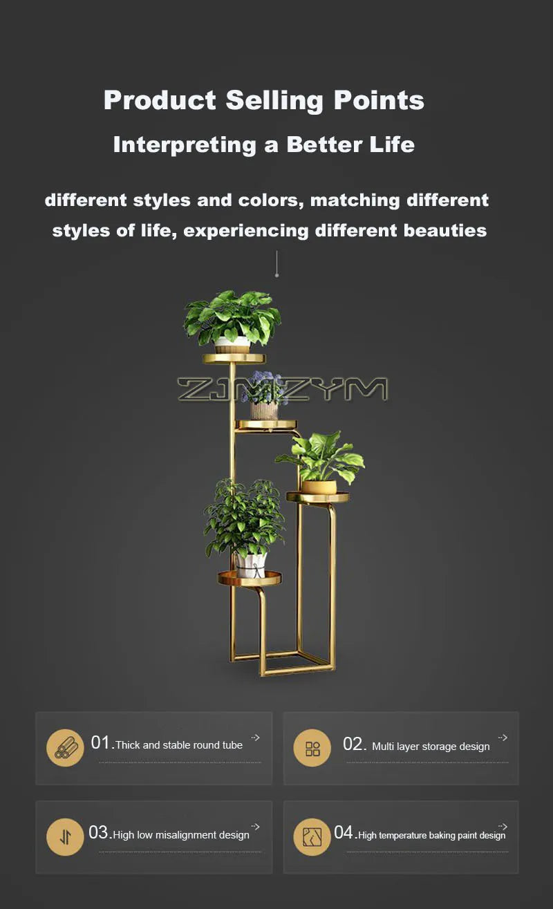 Stand Gold Display Rack for Flowers Living Room Flower Pot Stand