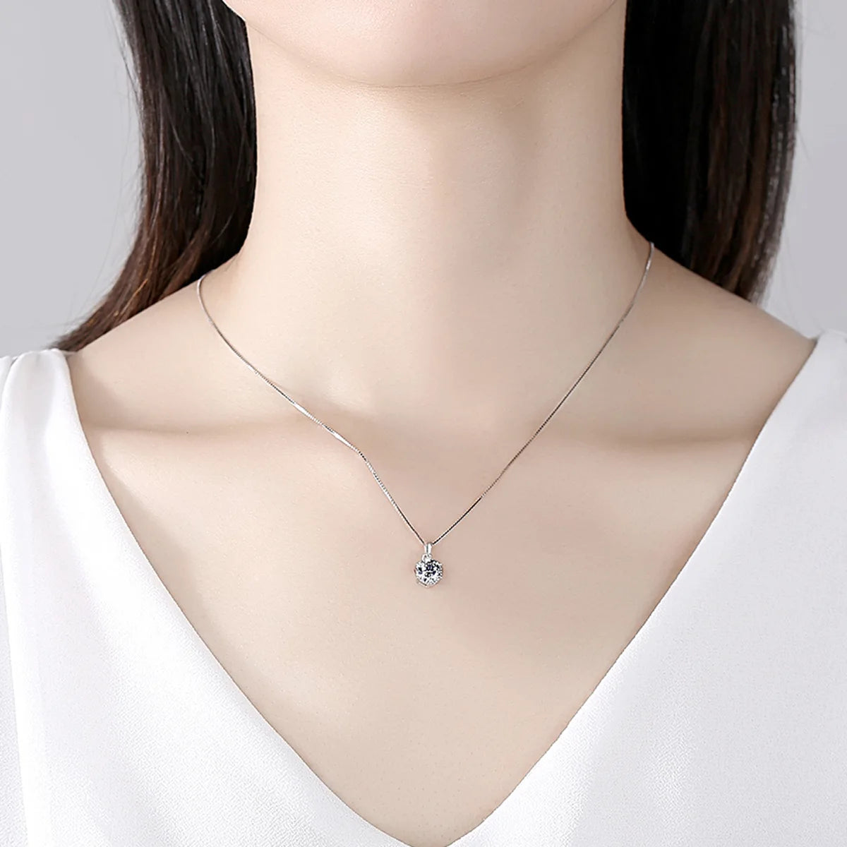 Necklace For Women 6 Prong 100% 925 Sterling Silver Wedding Party Bridal Fine Jewelry