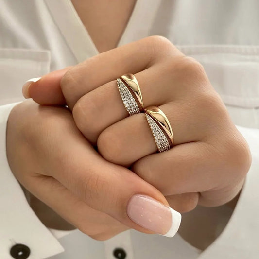 Rings for Women Natural Stone Inlaid in Hollow Metal Texture Ring Trendy Jewelry