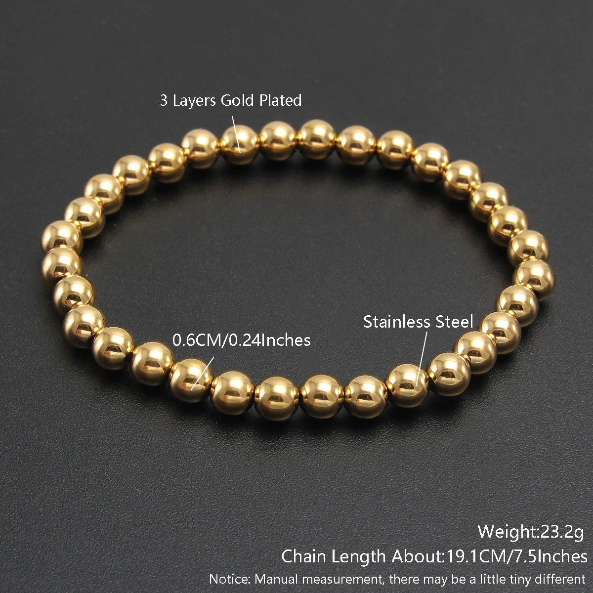 Bracelets Gold Sliver Color  Beaded Bracelet For Women Men Jewelry